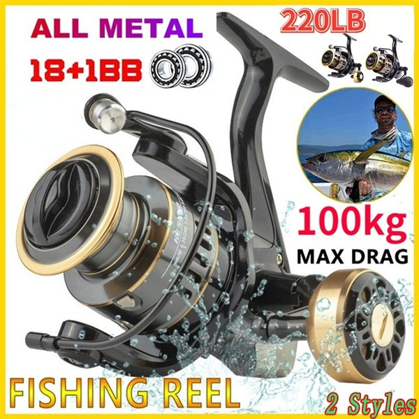 2022 New Upgrade Max Drag 100kg(220LB) Fishing Reel with 19BB 5.2:1 Metal  Spool Spinning Wheel Shaft Salt Water Reel Fishing Reel 1000-7000 Gear  Ratio High Speed Casting Fishing Reel