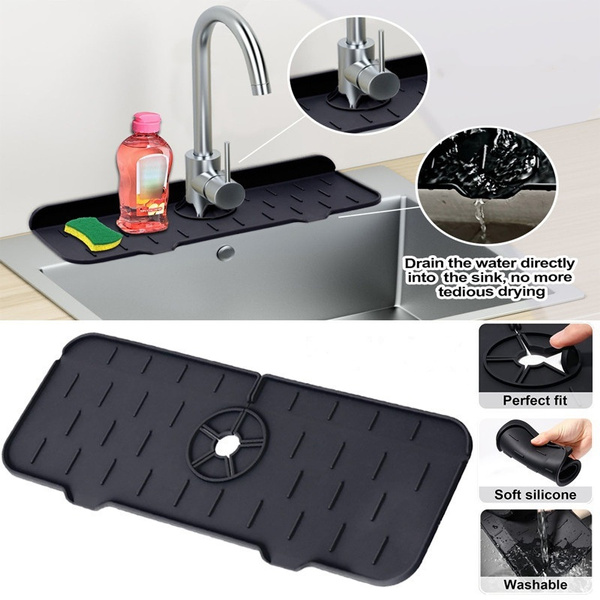 New Kitchen Sink Splash Guard, Silicone Faucet Handle Drip Catcher Tray ...