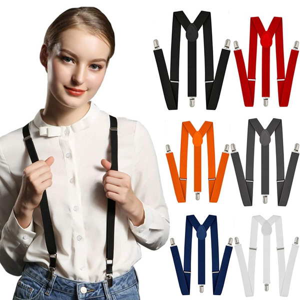 Suspenders for Mens and Women Elastic 1 inch Wide Adjustable Leather