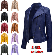 Plus Size, Spring/Autumn, leatherjacketforwomen, zipperjacket