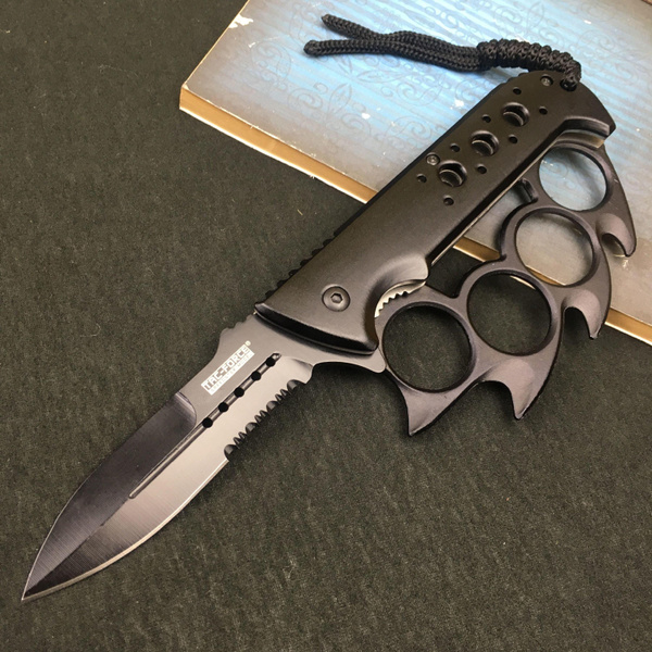 9.25" Tactical Brass Knuckle Spring Assisted Open Folding Pocket Dagger