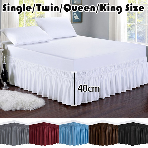 Wrap Around Ruffled Bed Skirt with Adjustable Elastic Belt - 16 Inch ...