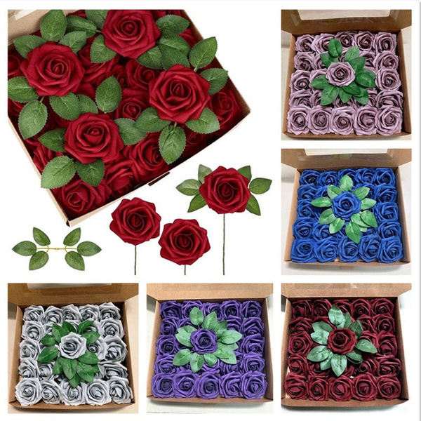 Artificial Flowers 25pcs Real Looking Ivory Foam Fake Roses with Stems