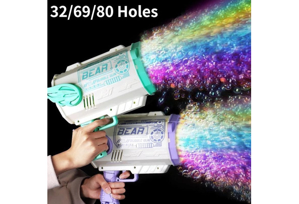 Bubble Gun Rocket 32/69 Holes Soap Bubbles Machine Gun Shape Automatic  Blower With Light Toys For Kids Pomperos Children's Day Gift