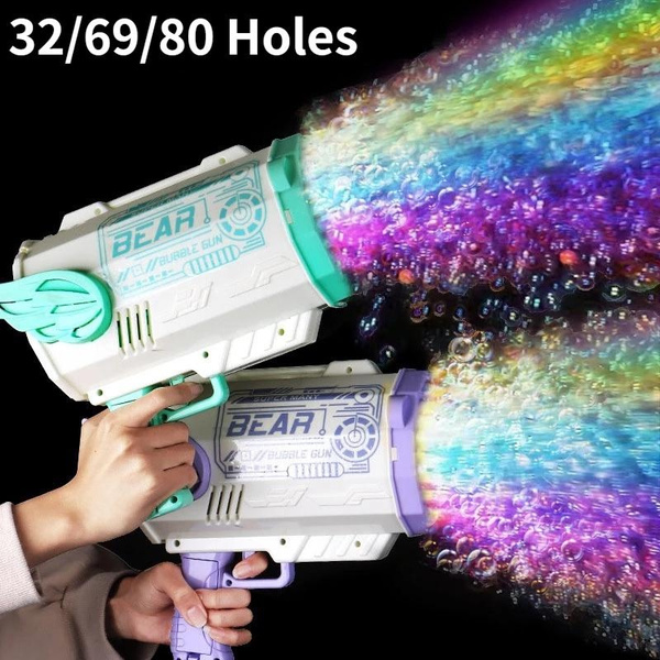 Bubble Gun Rocket 32/69 Holes Soap Bubbles Machine Gun Shape Automatic  Blower With Light Toys For Kids Pomperos Children's Day Gift