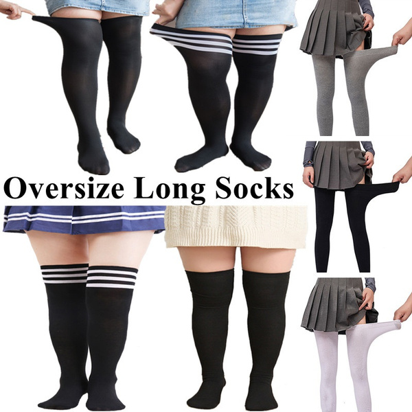 Women Oversize Stockings Striped Thigh High Socks Over Knee Long Socks for Large Over Size Women