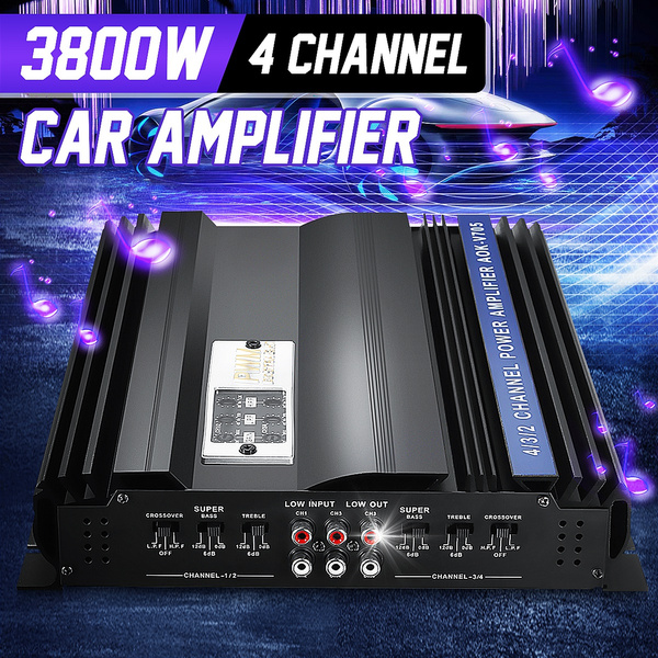 3800W DC12V 4 Channel Class AB Stereo HiFi Car Amplifier Aluminum Alloy
