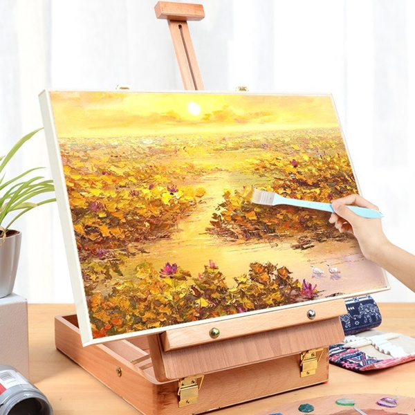 Wood Easel for Painting Sketch Easel Drawing Desk Table Box Oil Paint