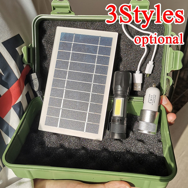 1Set Rechargeable Led Flashlight Solar Set Have Built In Battery
