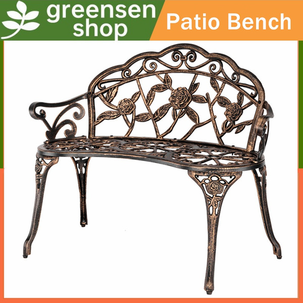 Greensen Patio Garden Outdoor Metal Rose Bench,Cast Iron Cast Aluminium Frame Antique Chair