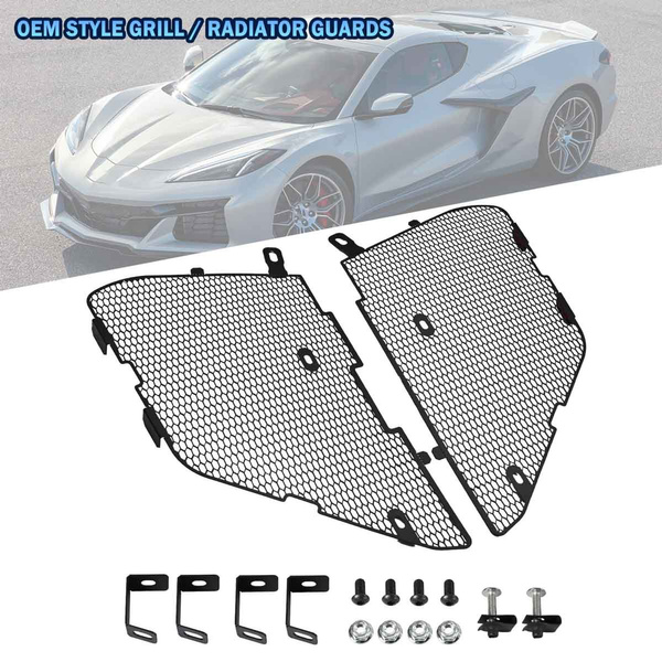 Radiator Grille Mesh Guard Kit For Corvette C8 2020-2024 – KUAFU, Steel, Black, 4Pcs