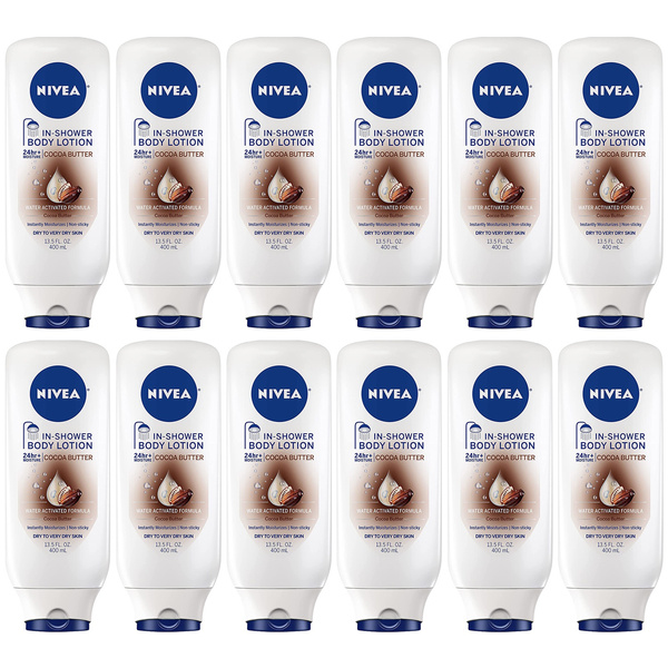 Pack of (12) NIVEA Cocoa Butter In Shower Lotion, Body Lotion for Dry