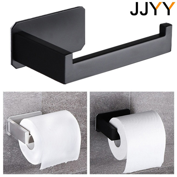 1pc Toilet Paper Holder, Black Tissue Roll Storage Rack, Wall