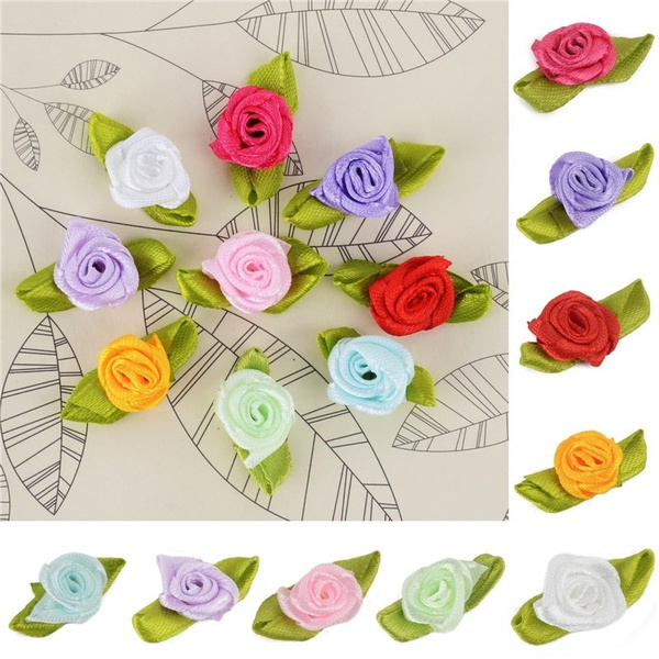 12mm DIY 100pcs Satin Ribbon Rose Flower DIY Craft Wedding Appliques ...