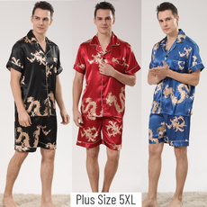 Summer, Plus Size, shortsleevesleepwearset, silksleepwearformen