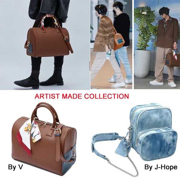 New KPOP 防弾少年団 Bangtang ARTIST MADE COLLECTION By V Jhope Brown Blue Bag  Kim Taehyung Design Large-capacity Mute Boston Bag Messenger Shoulder Bags