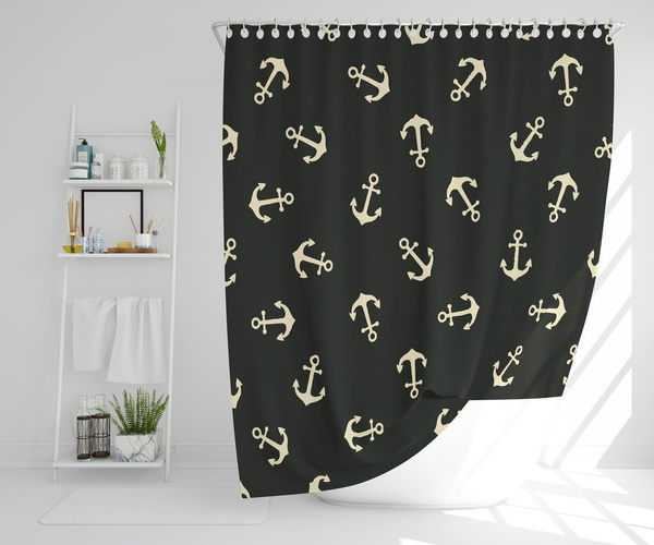 Anchors on Black Background (Shower Curtain) Wish