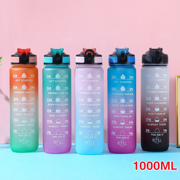 1000ml Sports Water Bottle with Time Marker Outdoor Gym Fitness Portable  Cups