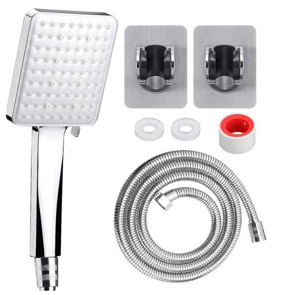 4" Square Handheld Shower Head with Hose and Bracket Set, Switch