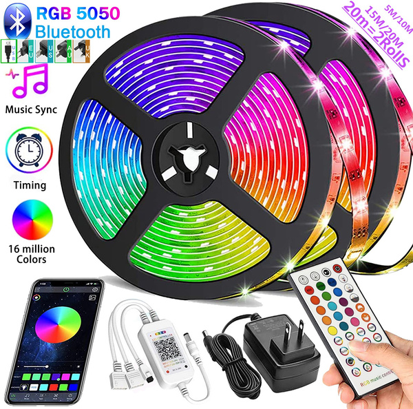 20M/15M/10M/5M LED Strip Lights,Bluetooth LED Lights for Bedroom, Color Changing Light Strip with Music Sync, Phone Controller IR Remote(APP+Remote +Mic). | Wish