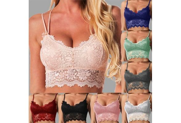 Womens Backless Lace Floral Bralette Crop Top Padded Bra Bustier Cami Vest  Tank