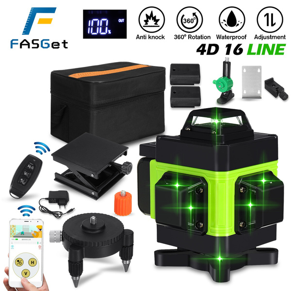 16 Line Laser Level with 2x6000mah Battery 4D Powerful Green Light Remote Control Horizontal