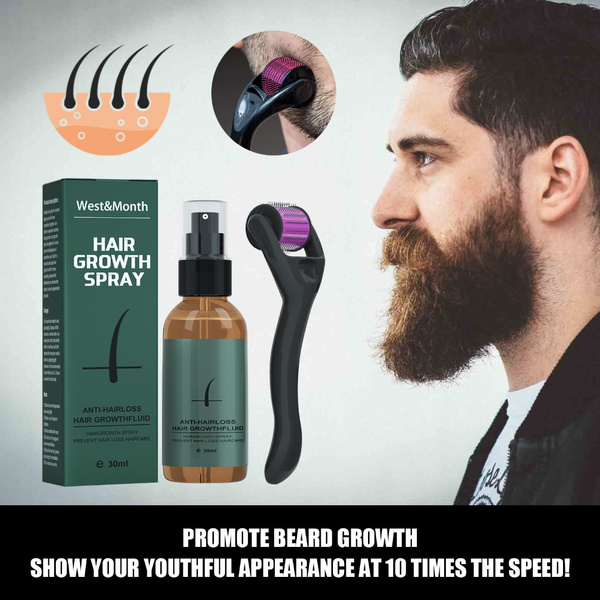 Beard Growth Spray Micro Needle Roller Mustache Mens Facial Hair Serum ...