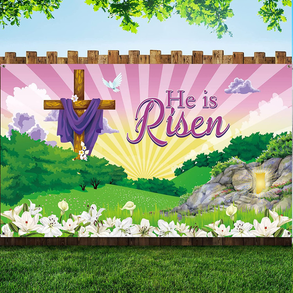 Happy Easter Day Decorations He Is Risen Backdrop Photography Banner