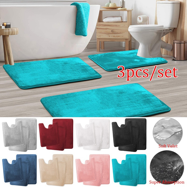 3Pcs Soft Bathroom Mat Set Contour Rug Memory Foam Non-slip Fast Drying  Bath Mat