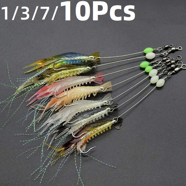 5 Esche Gamberetto Soft Silicone Glow YGS, Rig Perfetto Per Pesca, Amo 1/0 AG