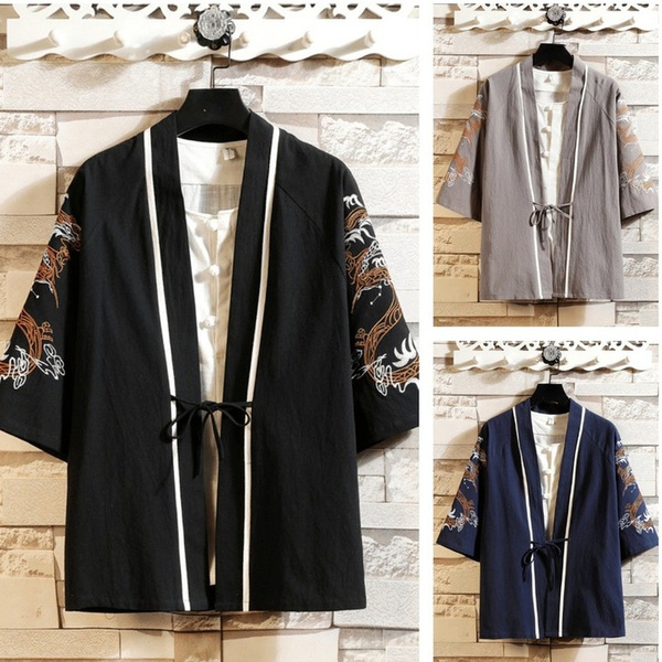 Cardigan Kimono Homme - Style Japonais Rétro Rayé - Veste Décontractée Toutes Saisons