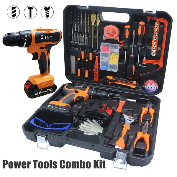 GISAM 21V Cordless Drill Set Electric Screwdriver Power Tools Combo Kit
