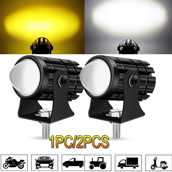 New Universal Motorcycle LED Headlight Mini Projector Lens Dual Color ...