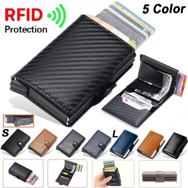 RFID Leather Metal Aluminum Men Pop Up ID Credit Card Holder Wallet ...