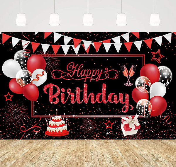 Red Happy Birthday Banner Decorations Large Red and Black Birthday ...