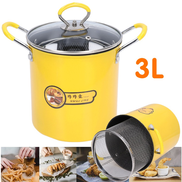 Deep Fryer Pot,3L Stainless Steel Deep Frying PotTempura Fryer Pot With