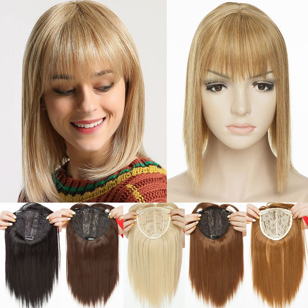 Fashion 11inch Shoulder Length Wigs With Bangs Synthetic Hair Toppers ...