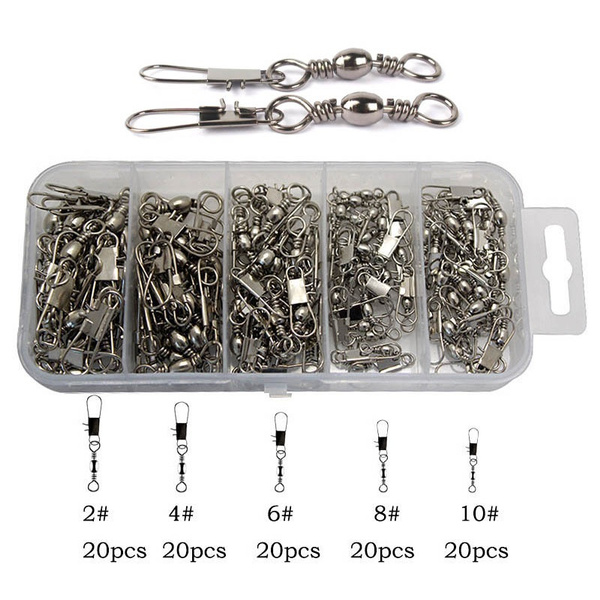 100pcs/box 5 Size Swivel Fishing Connector Snap Pin Rolling Fishing Lure  Tackle Stainless Steel Copper Fishing Gear Fish Tool Fishing Accessories