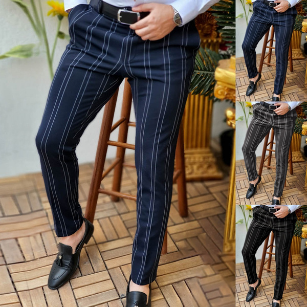 Generic Men's Casual Classic Pants Autumn Winter Stripe Skinny Pencil Pants  Zipper Elastic Waist Formal Pants Business Trors @ Best Price Online |  Jumia Egypt