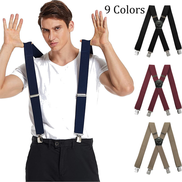 Men's Suspender Trousers Braces 3.8cm Wide X-Back with Strong 4 Clips Heavy  Duty for Men X Style Adjustable Suspenders
