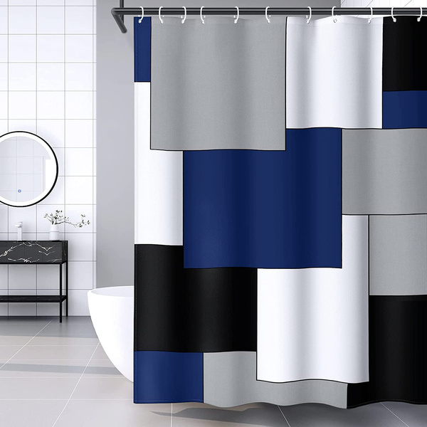 Navy Blue Shower Curtain Modern Bathroom Accessories Decor Black