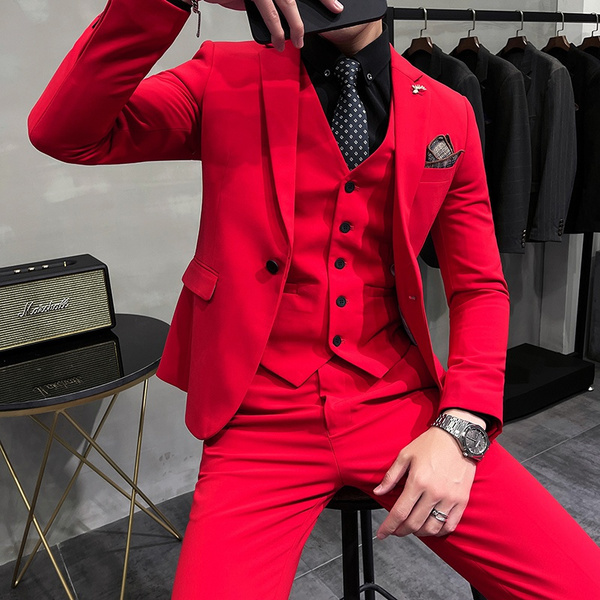 2022 New Fashion Men's Wedding Two-piece Suit 6-color Suit Casual Slim ...