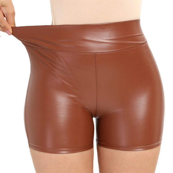 Fashion Faux Leather Shorts Women High Waisted PU Goth Woman Short