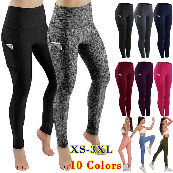 Fashion Women's High Waist Skinny Fitness Exercise Leggings with Pockets  Gym Sport Workout Running Pant Comfy Yoga Trousers