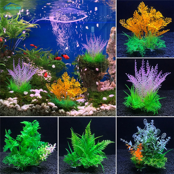 Deyuer Water Plants Artificial Aquariums Decoration Plastic Fake Water  Grass Accessories for Party,J 