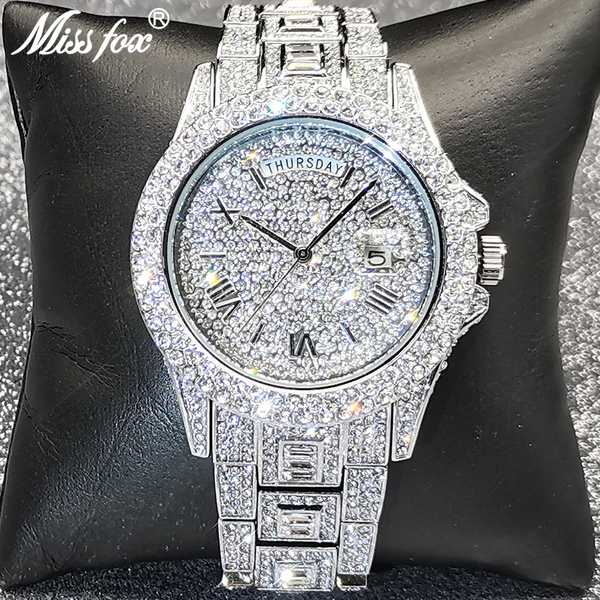 New Rolexes Iced Out Quartz Men's Watch Diamond Top Dual Calendar Watch
