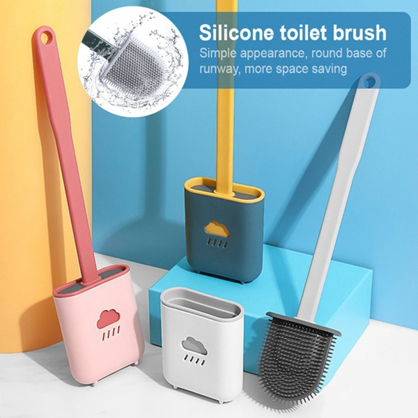 Toilet Brush Wc Gap Brush with Holder Silicone Toilet Brush Hanging Type  Flat Head Flexible Bristles Brush Bathroom Accessories·