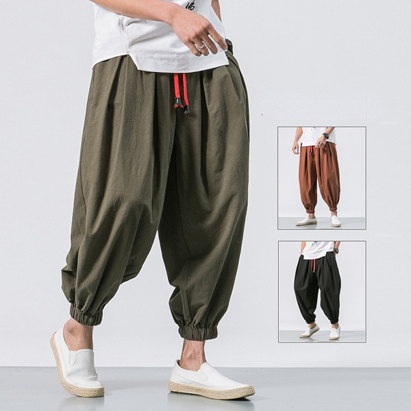 HAORUN Men Chinese Kung Fu Harems Pants Drawstring Loose Baggy Trousers -  Walmart.com