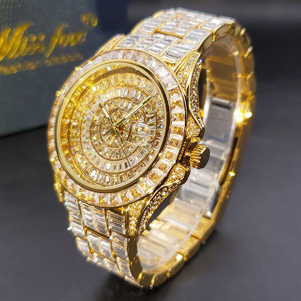 322 Pcs Fully Baguette Diamond New Rolexes Gold Men's Watches Expensive ...