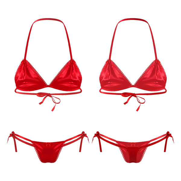 Sissy panties red satin string bikini shiny men s panties underwear bra